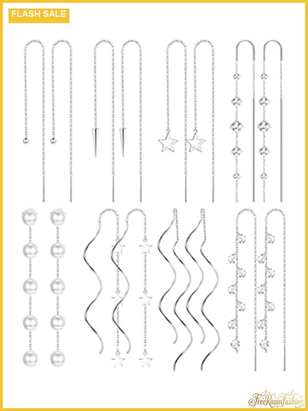 8 Pairs Threader Dangle Earrings 316L Stainless Steel Long Chain